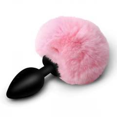 5.32" Black Silicone Anal Plug with Pink Artificial Fur Tail – Body-Safe