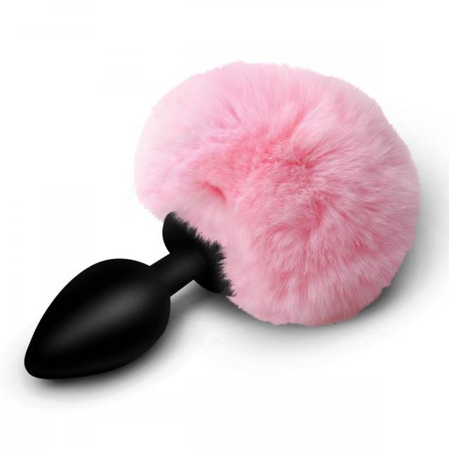 5.32" Black Silicone Anal Plug with Pink Artificial Fur Tail – Body-Safe