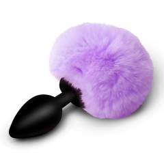 5.32" Black Silicone Anal Plug with Purple Artificial Fur Tail – Body-Safe
