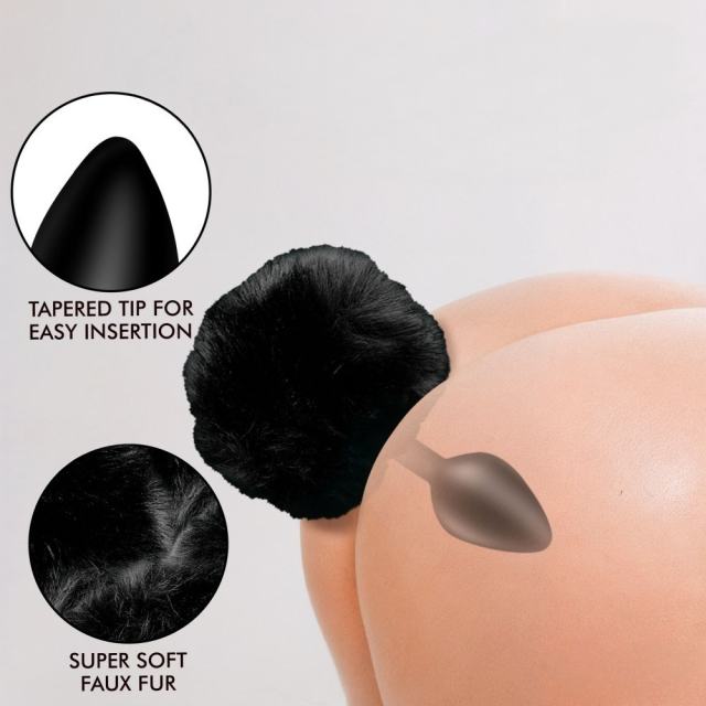 5.32" Black Silicone Anal Plug with Artificial Fur Tail – Body-Safe