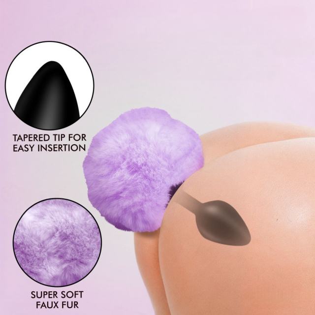 5.32" Black Silicone Anal Plug with Purple Artificial Fur Tail – Body-Safe