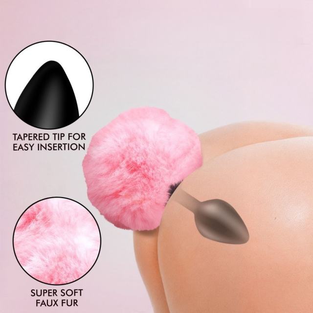 5.32" Black Silicone Anal Plug with Pink Artificial Fur Tail – Body-Safe