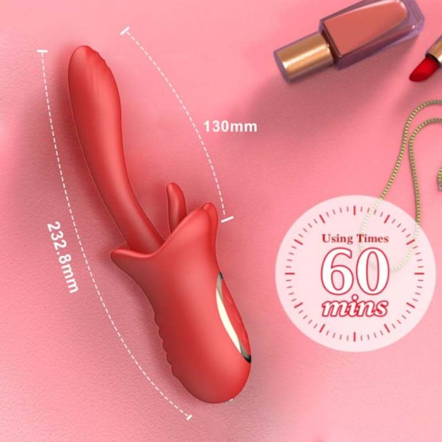 9.06" Red Rechargeable Silicone Rabbit Vibrator with Tongue-Licking & Finger-Like Motion – 10+3 Modes, Waterproof