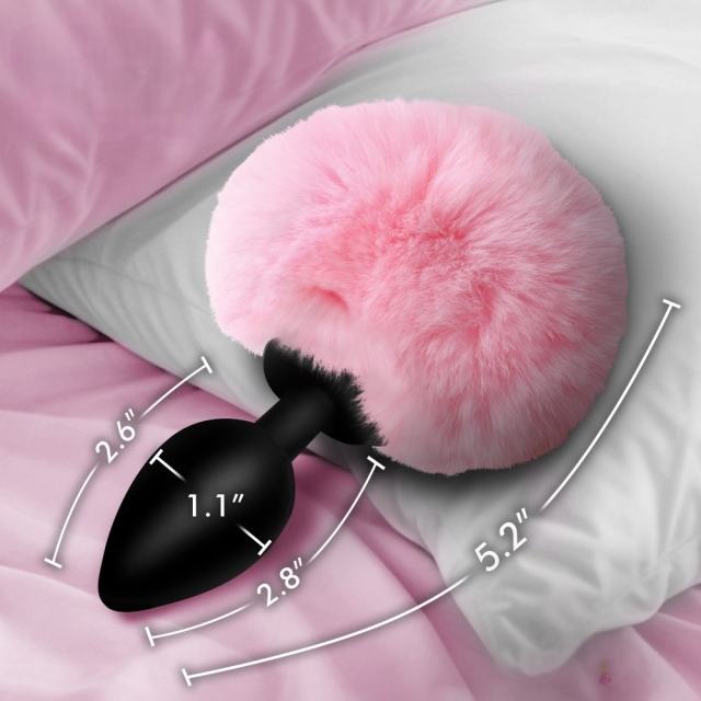5.32" Black Silicone Anal Plug with Pink Artificial Fur Tail – Body-Safe