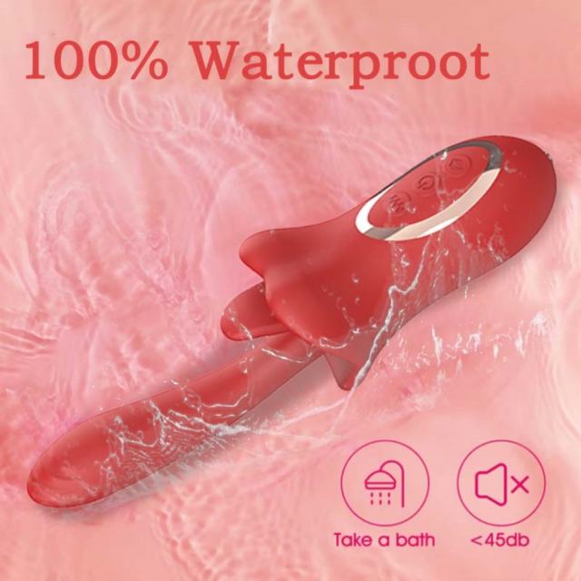9.06" Red Rechargeable Silicone Rabbit Vibrator with Tongue-Licking & Finger-Like Motion – 10+3 Modes, Waterproof