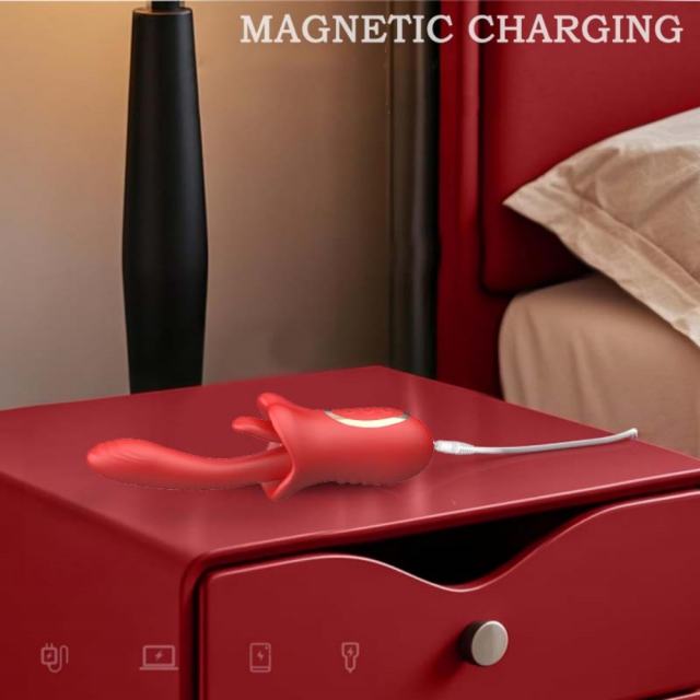 9.06" Red Rechargeable Silicone Rabbit Vibrator with Tongue-Licking & Finger-Like Motion – 10+3 Modes, Waterproof