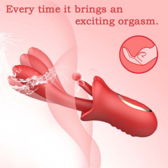 9.06" Red Rechargeable Silicone Rabbit Vibrator with Tongue-Licking & Finger-Like Motion – 10+3 Modes, Waterproof