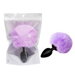 5.32" Black Silicone Anal Plug with Purple Artificial Fur Tail – Body-Safe