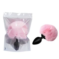 5.32" Black Silicone Anal Plug with Pink Artificial Fur Tail – Body-Safe