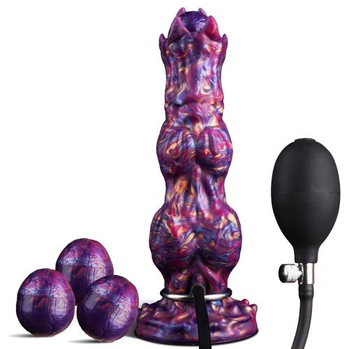 10.24" Multicolor Silicone Monster Dildo with 4 Silicone Eggs – Inflatable, Waterproof