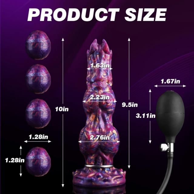 10.24" Multicolor Silicone Monster Dildo with 4 Silicone Eggs – Inflatable, Waterproof