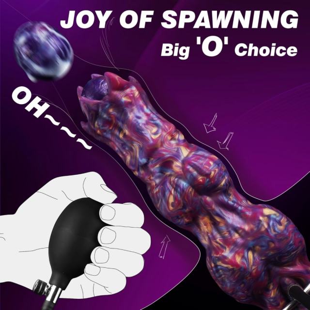 10.24" Multicolor Silicone Monster Dildo with 4 Silicone Eggs – Inflatable, Waterproof