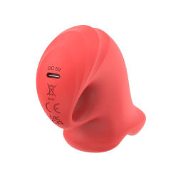 10 Modes Red Rechargeable Waterproof Silicone Vibrator with Tongue-Licking Function
