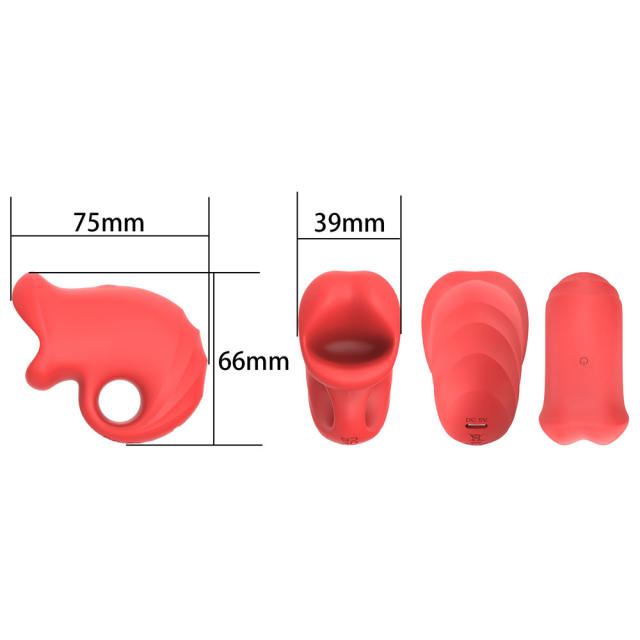 10 Modes Red Rechargeable Waterproof Silicone Vibrator with Tongue-Licking Function