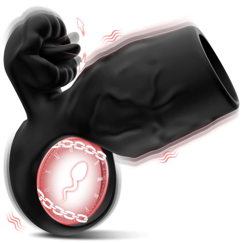 10 Modes Black Silicone Vibrating Cock Ring with Tongue-Licking Function