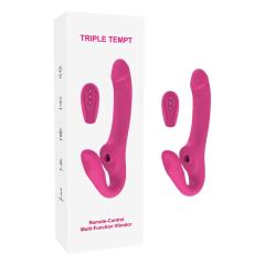 10-Mode Waterproof Rechargeable Remote-Controlled Magenta Dual-Ended Vibrator with Sucking & Tongue-Licking