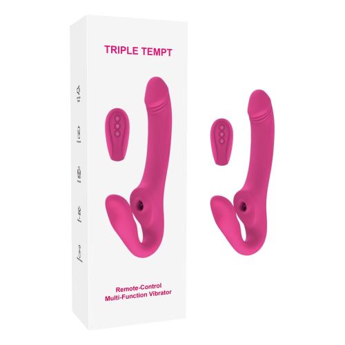 10-Mode Waterproof Rechargeable Remote-Controlled Magenta Dual-Ended Vibrator with Sucking & Tongue-Licking
