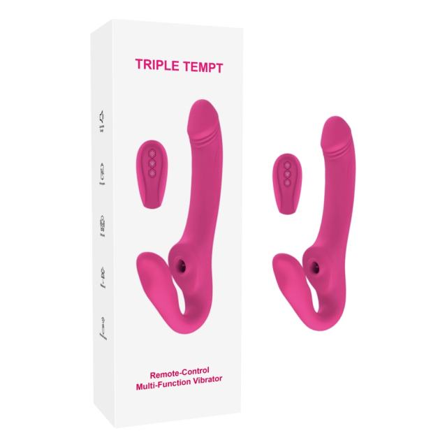 10-Mode Waterproof Rechargeable Remote-Controlled Magenta Dual-Ended Vibrator with Sucking & Tongue-Licking