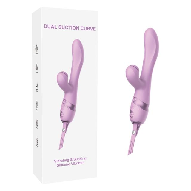 Customizable 10 Modes Purple Waterproof Rechargeable Silicone Vibrator with Suction & Teaser Tail