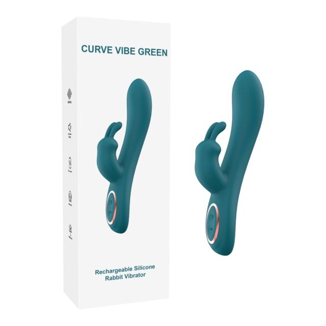 Customizable  8.35'' Teal Green Silicone Rabbit Vibrator – 10 Vibration Modes, Dual Motors, USB Rechargeable, Waterproof