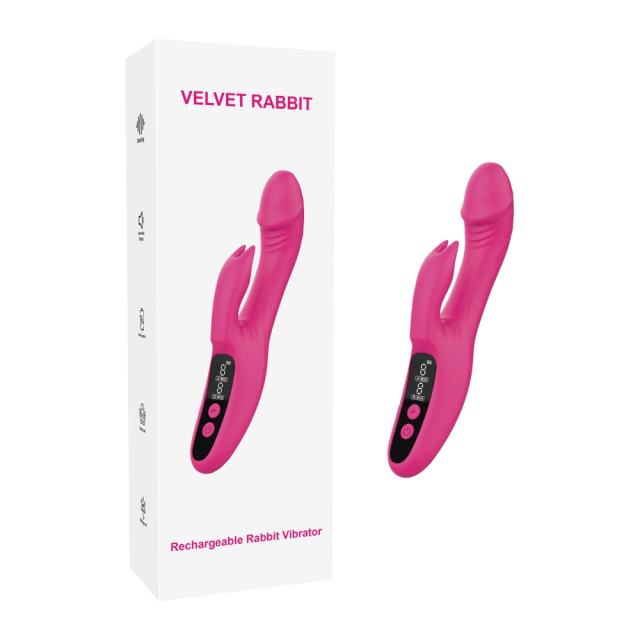 Customizable  8.67" Magenta Rechargeable Silicone Rabbit Vibrator with Dual Stimulation – 9-Speed, Waterproof
