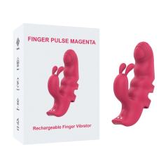 7-Mode Magenta Rechargeable Silicone Finger Vibrator with Rabbit Ears