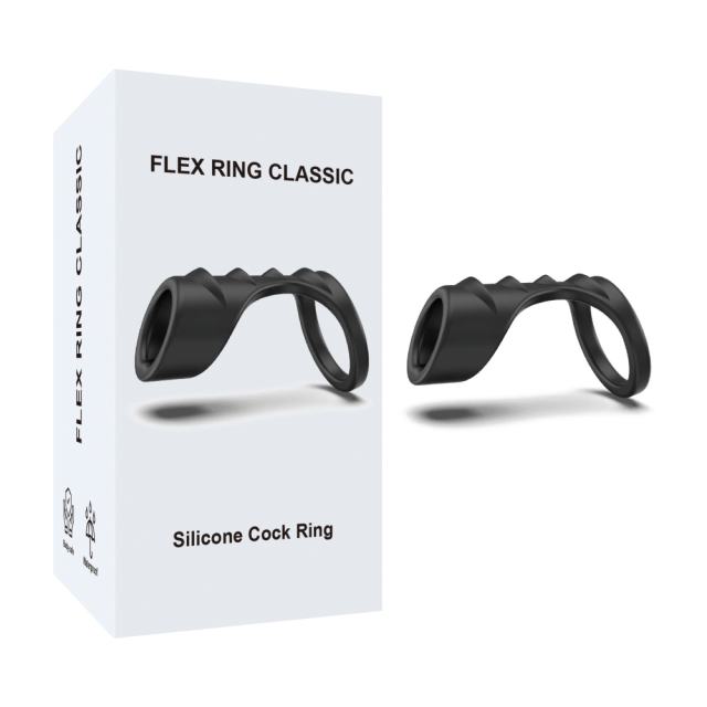 Customizable  Black Textured Silicone Cock Ring with Retail Box Packaging