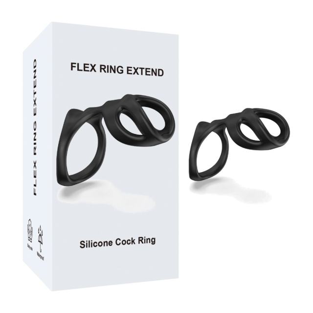Customizable  4.14'' Black Dual Loop Silicone Cock Ring with Retail Box Packaging