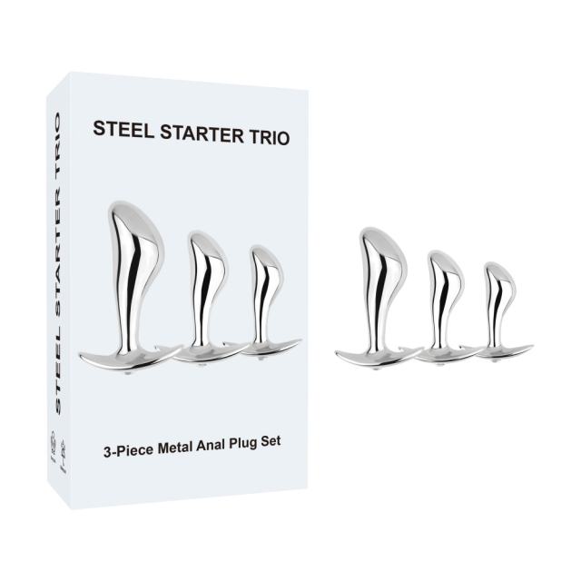 3-Piece Metal Anal Plug Set with Gift Box