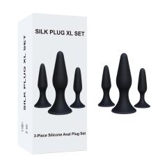 Black Silicone Anal Plug Training Set (3 Sizes) – Tapered Design and Flared Safety Base