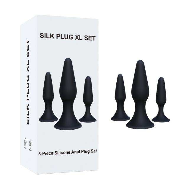 Black Silicone Anal Plug Training Set (3 Sizes) – Tapered Design and Flared Safety Base