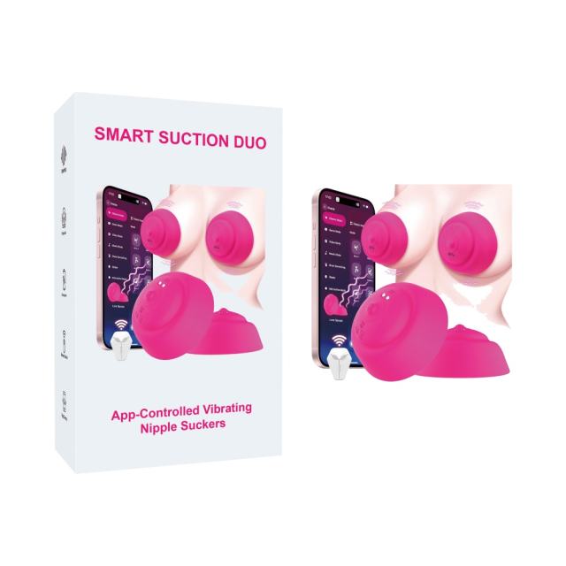 Customizable   9-Mode Magenta App-Controlled Vibrating Nipple Suckers (Pair) with Remote Controller
