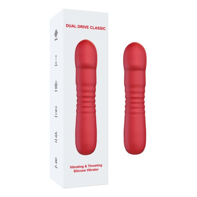 Customizable 6.7 Inch 10-Mode Red Waterproof Rechargeable Silicone Thrusting Vibrator