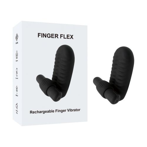3.82'' Black Rechargeable Waterproof Silicone Finger Sleeve Vibrator – 10-Speed and Textured Design
