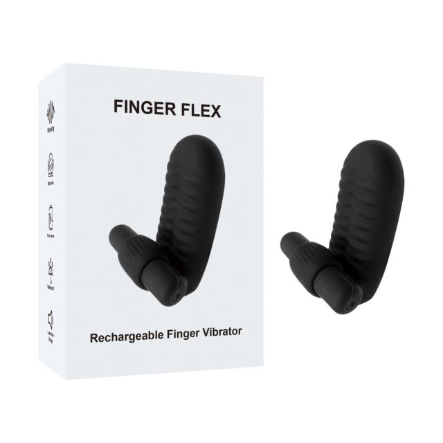 3.82'' Black Rechargeable Waterproof Silicone Finger Sleeve Vibrator – 10-Speed and Textured Design