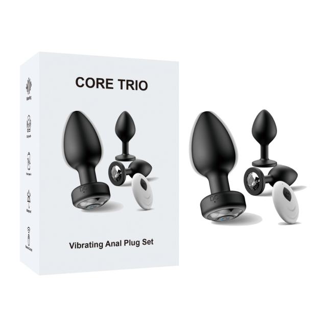 Customizable 10-Speed Black Remote Control Rechargeable Silicone Vibrating Anal Plug Set