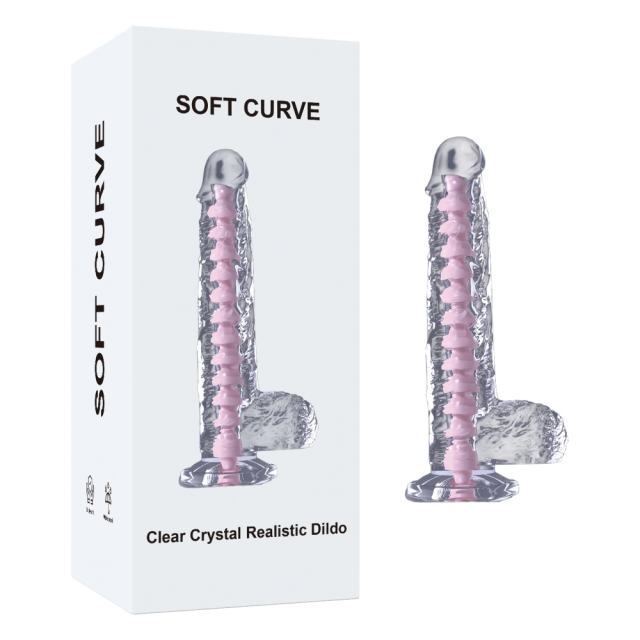 Customizable 7.49'' Clear Crystal Realistic Dildo with Textured Pink Spiral Core and Suction Cup Base