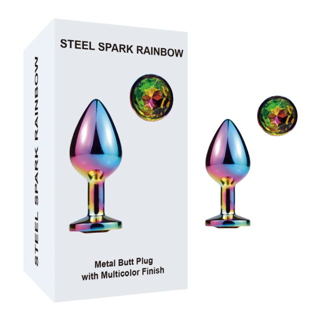Customizable 2.76 Inch Rainbow Metal Butt Plug with Gift Box