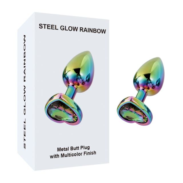 Customizable 2.76 Inch Rainbow Metal Butt Plug with Heart-Shaped Base and Gift Box