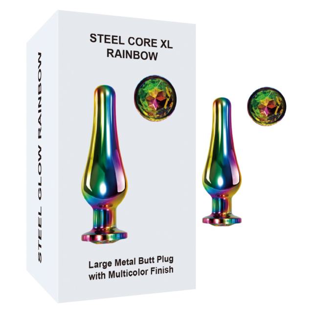 Customizable 3.70 Inch Rainbow Metal Butt Plug with Gift Box