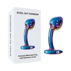 2.92 Inch Rainbow Metal Butt Plug with Curved Design and Gift Box
