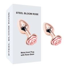Customizable 3.07'' Rose Gold Metal Anal Plug with Pink Rose Base