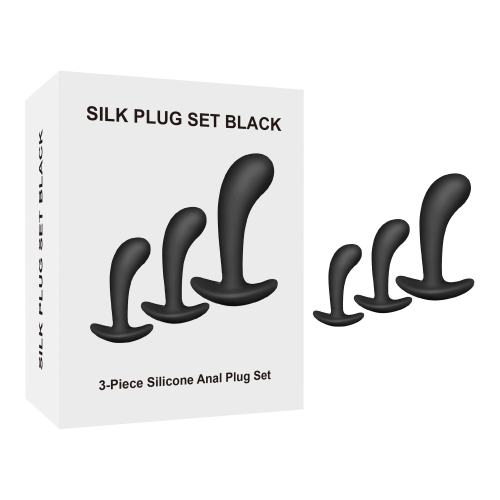Black Silicone Prostate Plug Training Set (3 Sizes) with Ergonomic Curve