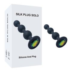 Customizable  Black Silicone Beaded Anal Plug with Rainbow Crystal Gem Base