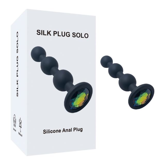 Customizable  Black Silicone Beaded Anal Plug with Rainbow Crystal Gem Base