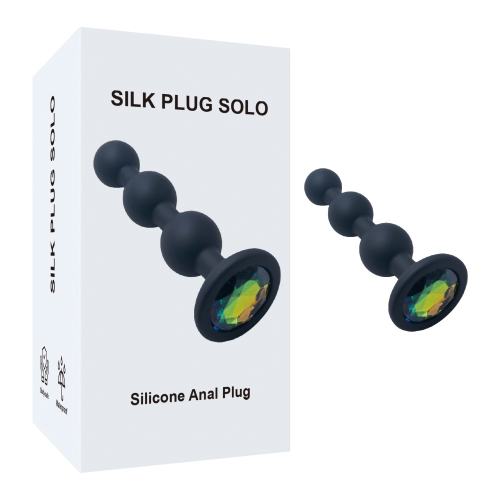 Black Silicone Beaded Anal Plug with Rainbow Crystal Gem Base