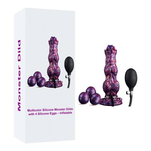10.24" Multicolor Silicone Monster Dildo with 4 Silicone Eggs – Inflatable, Waterproof