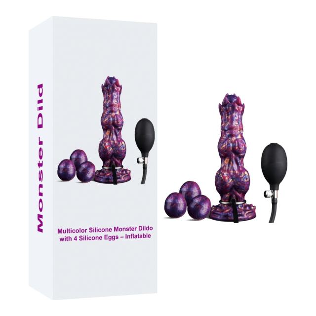 Customizable 10.24" Multicolor Silicone Monster Dildo with 4 Silicone Eggs – Inflatable, Waterproof