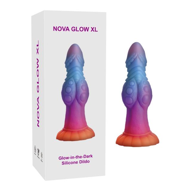 Customizable  8.47'' Multicolor Glow-in-the-Dark Textured Design Alien Fantasy Silicone Dildo with Suction Base