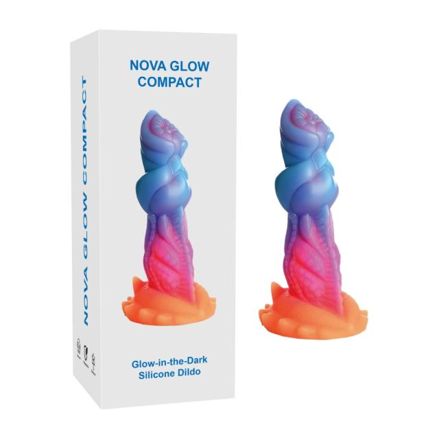 Customizable 7.49'' Multicolor Glow-in-the-Dark Textured Alien Design Fantasy Silicone Dildo with Suction Base